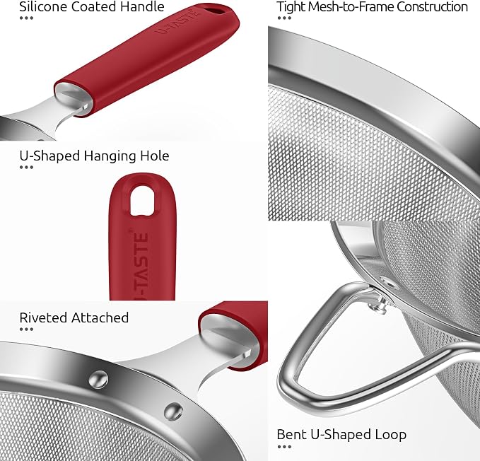 U-Taste Small Fine Mesh Strainer: 18/8 Stainless Steel 3.35in 30 Mesh Kitchen
