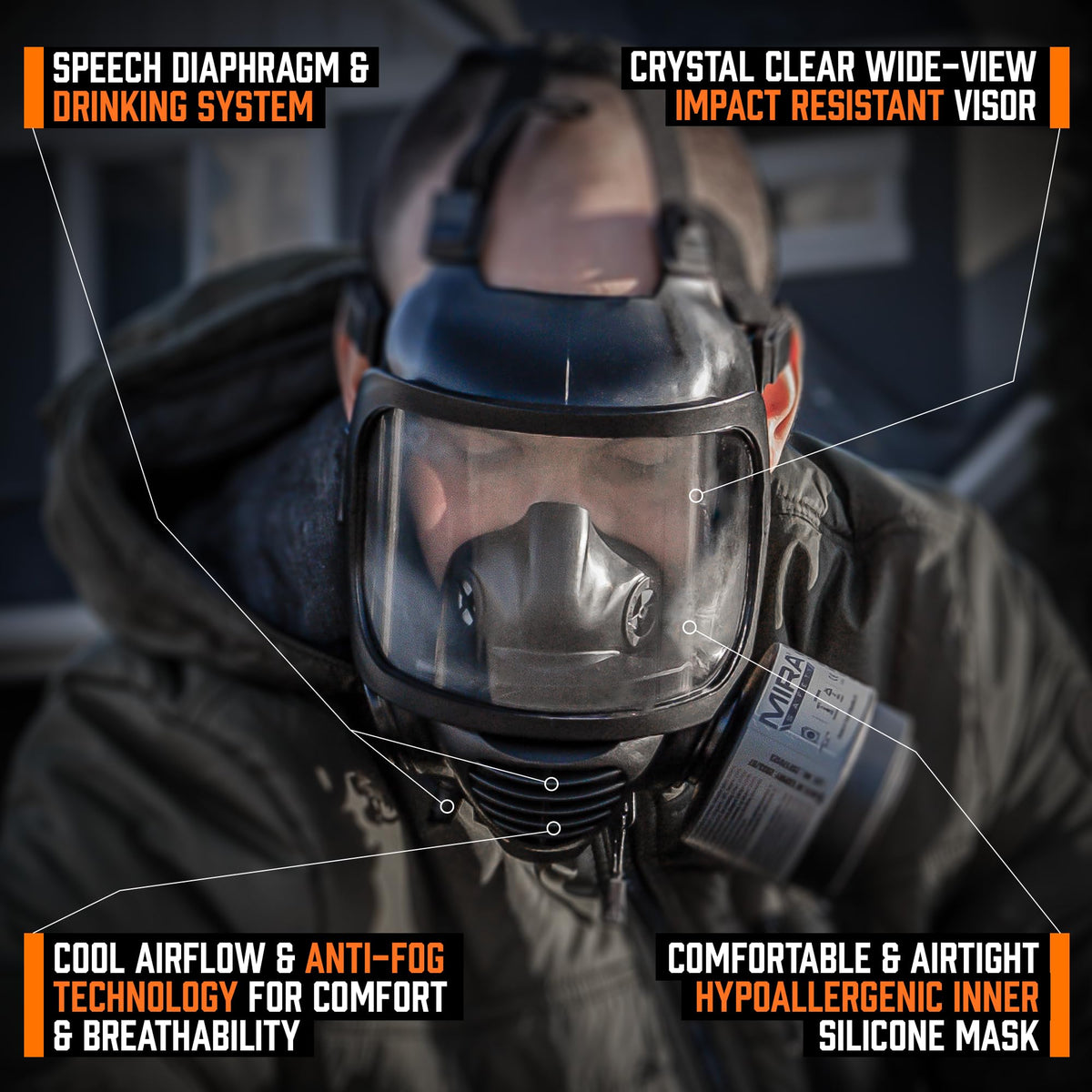 MIRA SAFETY M Certified CBRN Full Face Gas Mask Reusable Respirator Professional Grade (CM-6M Mask WITH Drinking System), 2 Piece Set