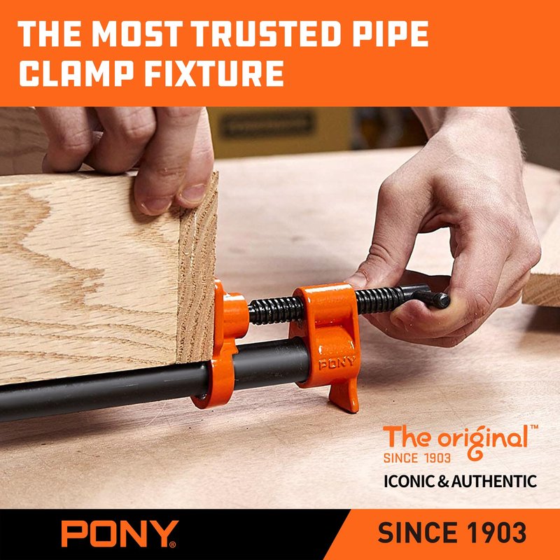 PONY ORIGINAL 2-Pack 52 Wood Gluing Pipe Clamp Fixture for 1/2 Inch Black Pipe