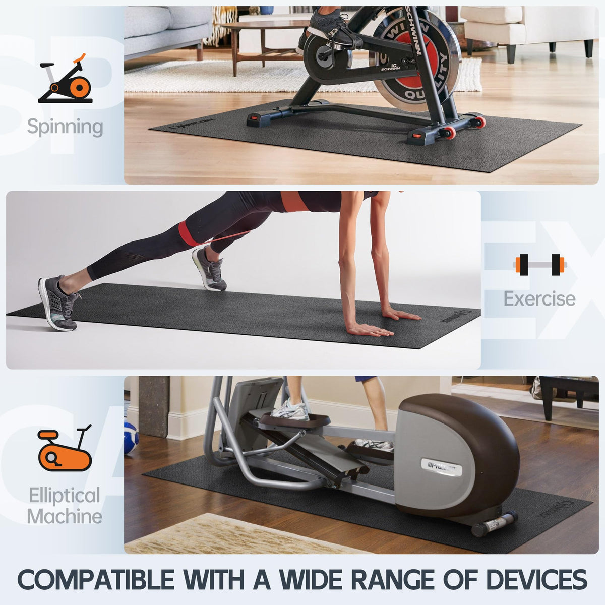 Cybstrax Treadmill Mat, Bike Trainer Mat for Stationary Spin Bike, 96" x 36" Non Slip Exercise Equipment Mat for Bike, Treadmill, Elliptical, Yoga - Workout Floor Protector for Carpet Or Hardwood