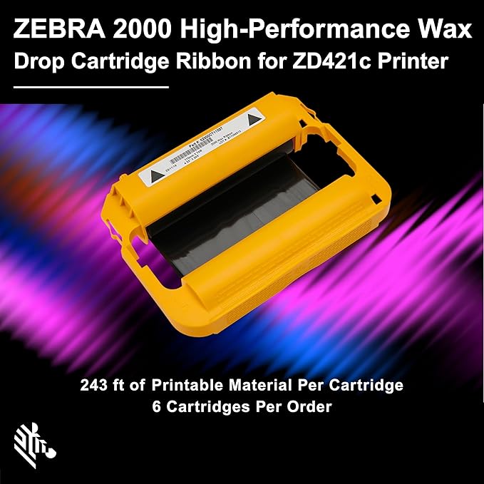 Zebra High-Performance Black Wax/Resin Ribbon Cartridge for ZD420C Thermal Transfer Desktop Printer 4.33in x 242ft 05555CT11007