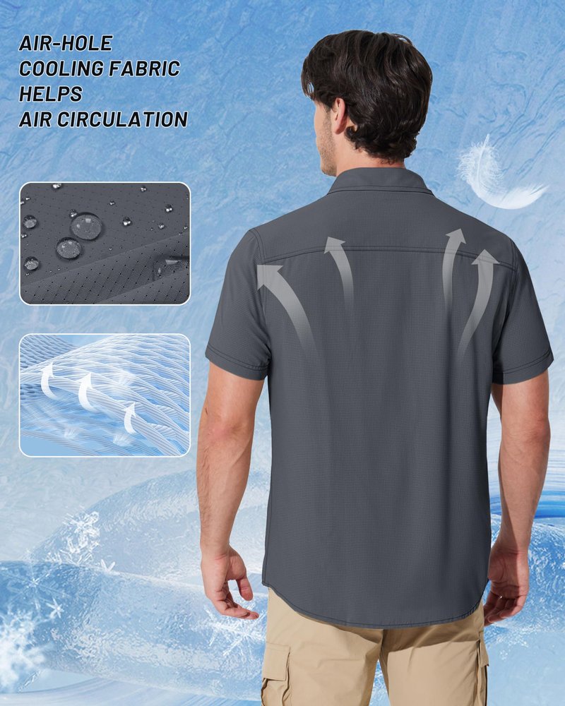 MAGCOMSEN Sun Shirts for Men Short Sleeve SPF Performance Fishing Shirts Dry Fit Light Weight Button Up Work Shirts Dark Grey M