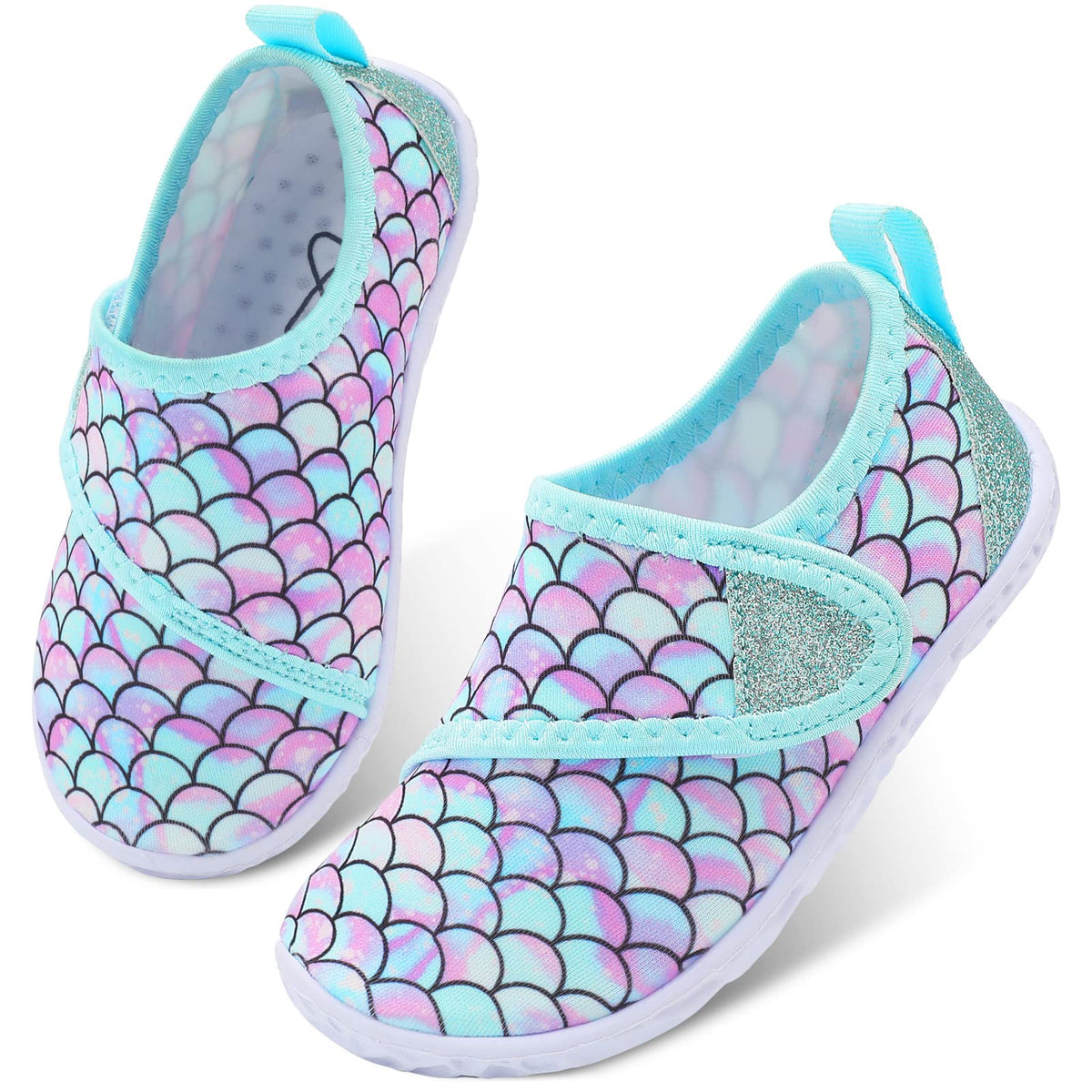 LeIsfIt Boys Girls Water Shoes Kids Aqua Socks Toddler Quick-Dry Swimming Shoes Non-Slip Summer Shoe for Beach Pool Surf, Green Scale, 8 Toddler