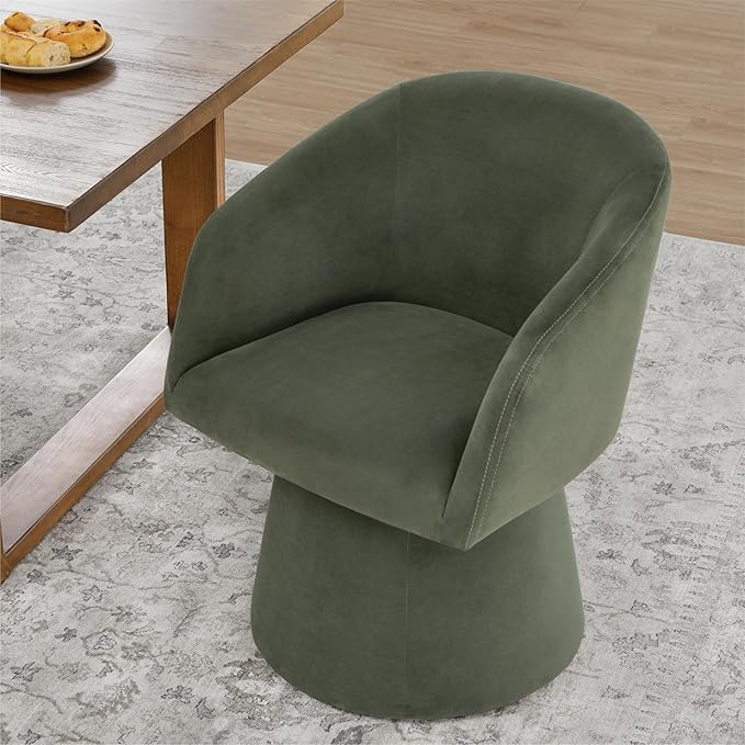 Swivel Dining Chairs Set of 4, Upholstered Mid Century Modern Deskchair with Barrel Back, Linen Fabric Kitchen Chairs for Dining Room, Bedroom, Dressing Room, Green