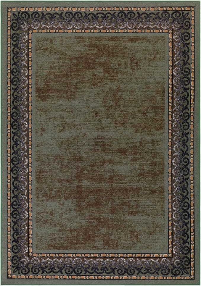 Antep Rugs Alfombras Bordered Modern 4x6 Non-Slip (Non-Skid) Low Pile Rubber Backing Indoor Area Rug (Green, 4' x 5'8")