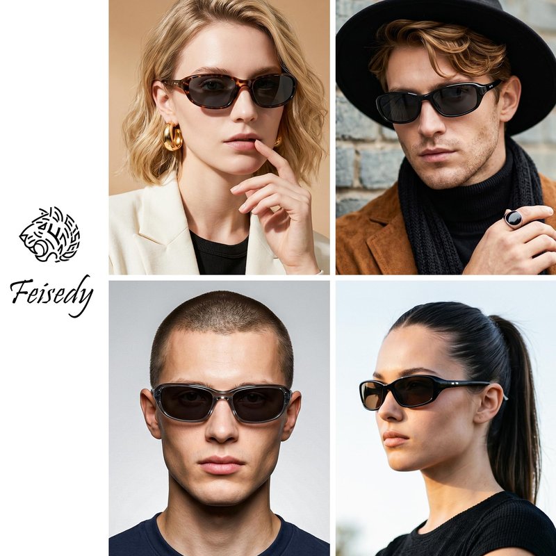 FEISEDY Retro Oval Sunglasses for Women Men Chic Cat Eye Y2K Designer UV400 Sun Glasses B0407