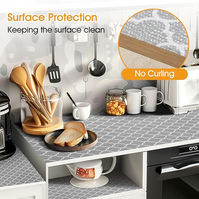 Shelf and Drawer Liner for Kitchen Cabinets Non-Adhesive, Strong Grip Non-Slip Thickened Cabinet Liners for Shelves, Waterproof Mats for Dresser Cupboard, Gray, 23 in x 30 Feet