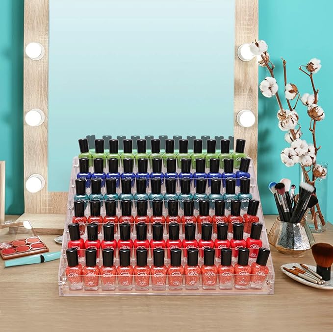 Clear Nail Polish Paint Organizer Holder Rack Shelf 6 Tier Acrylic Tattoo Ink Essential Oil Display Stand Holds Up to 48-96 Bottles for Table (Fit 1-2oz Bottles)