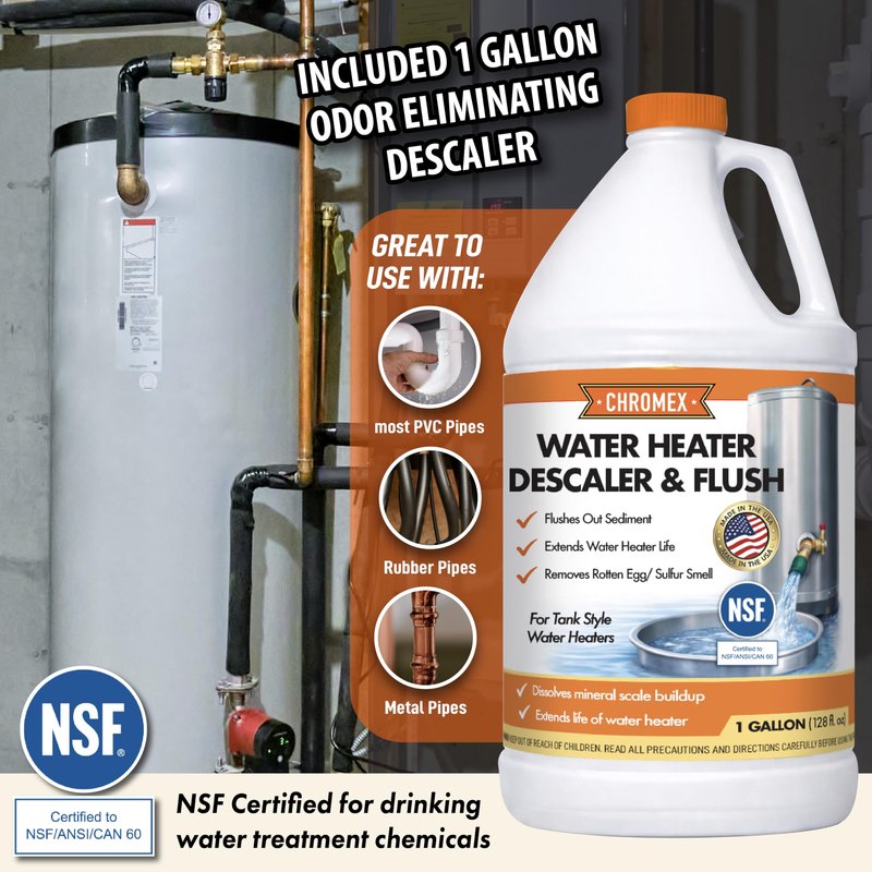 Powered Titanium Anode Rod Kit for Water Heater 40-89 Gallon with NSF Certified Flush and Descale Solution, Not for Bradford White