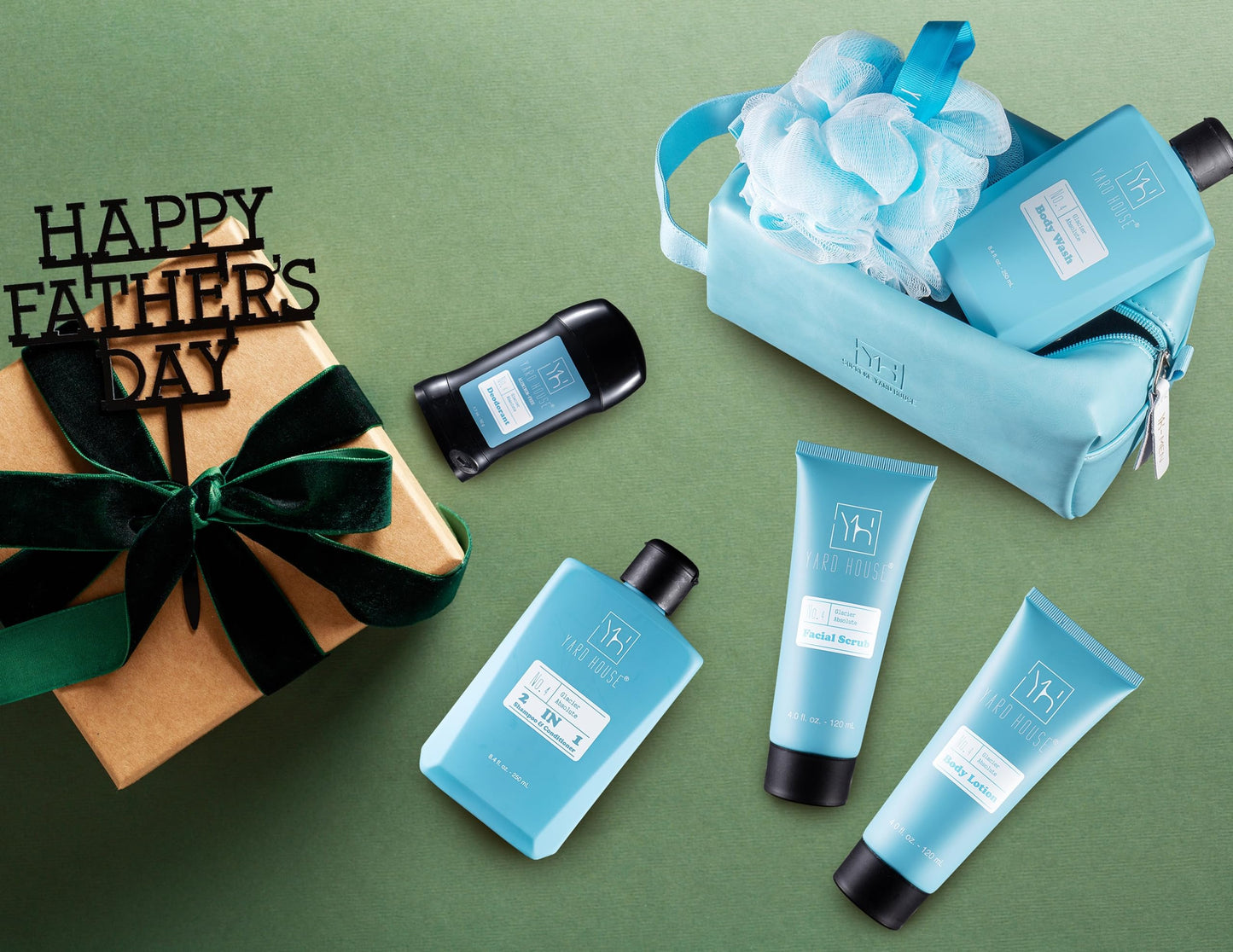 Yard House Bath and Body Mens Gift Set - Glacier Absolute - Premium Fathers Day Birthday Christmas Gifts Ideas For Him - Skin Care Kits For Men in Leather Toiletry Bag w. Full Size Items