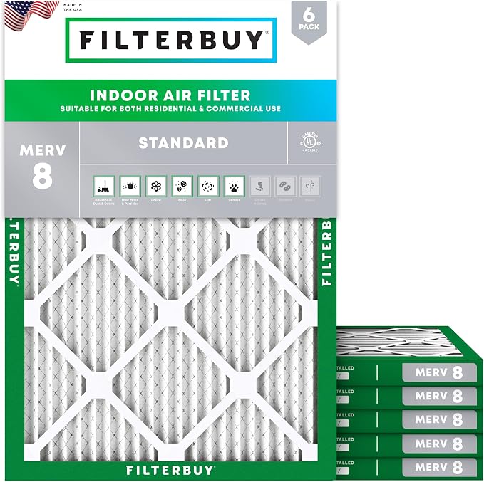 Filterbuy 10x16x1 Air Filter MERV 8 Essential Dust & Allergy Defense,