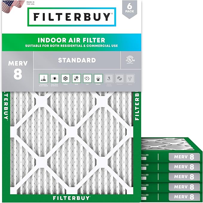 Filterbuy 17.5x21x1 Air Filter MERV 8 Essential Dust & Allergy Defense