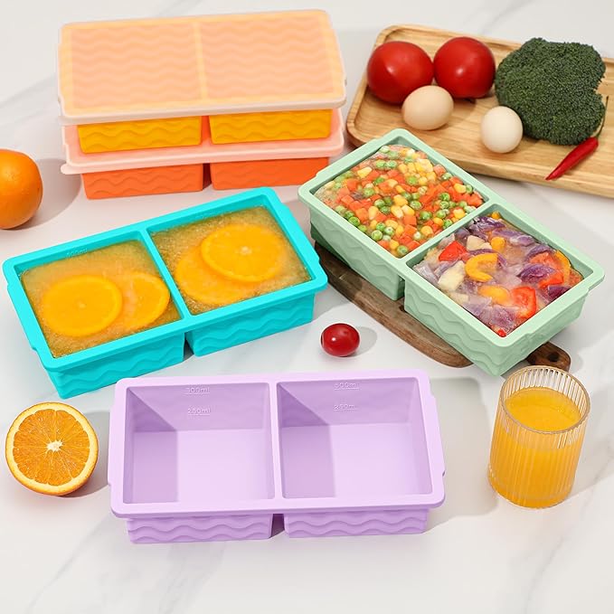 4-Pack Silicone Freezer Trays with Lid, Soup Freezer Container Molds