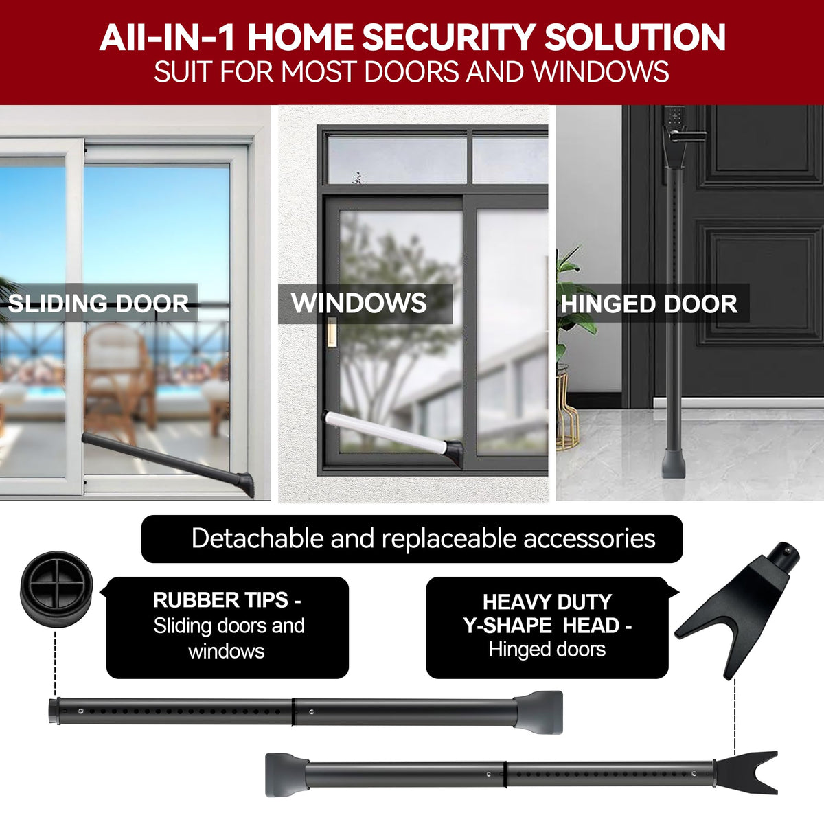 AceMining Upgraded Door Security Bar & Sliding Patio Bar, Heavy Duty Stoppers Adjustable Jammer for Home, Apartment, Travel (2 Pack,Black)