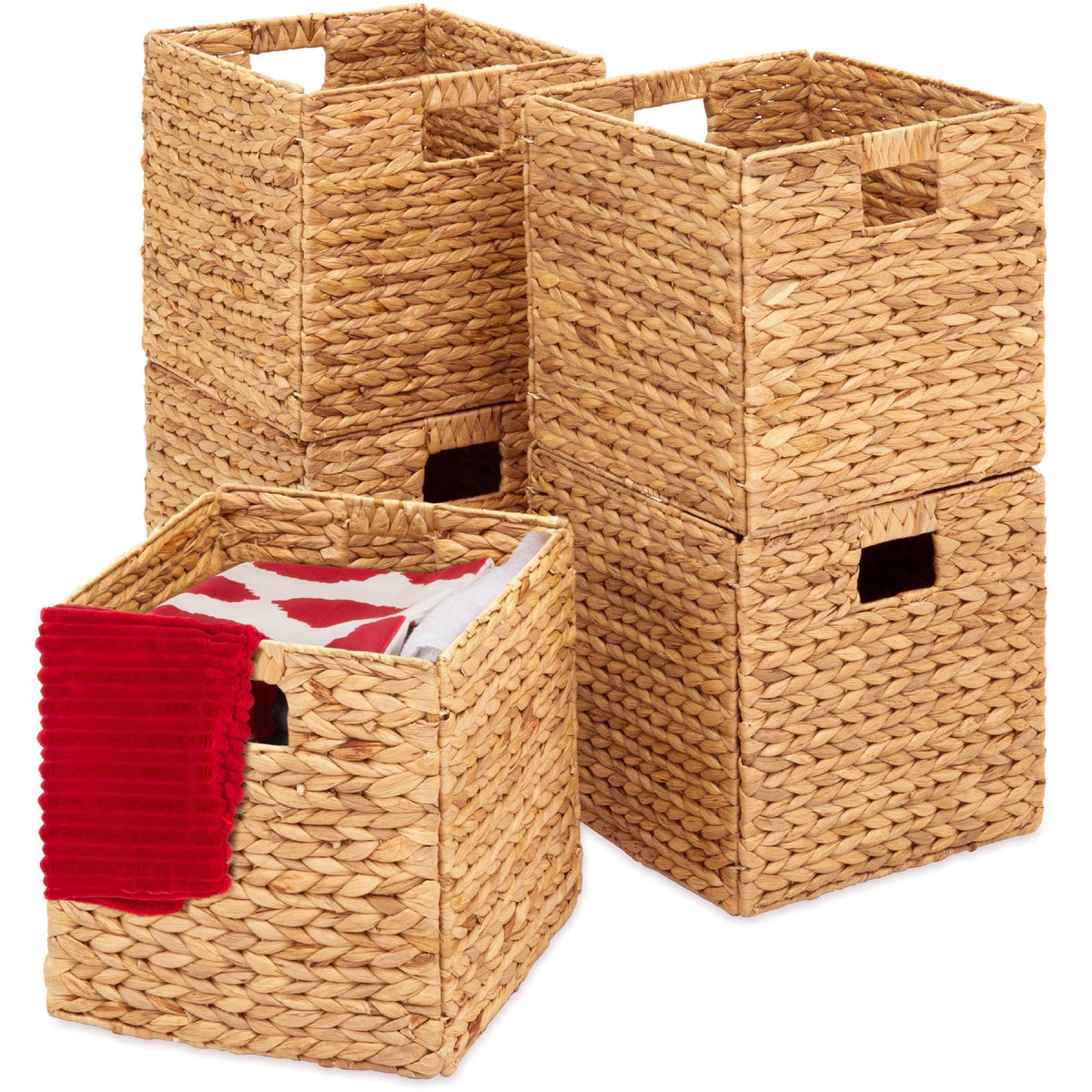 Best Choice Products 10.5x10.5in Pack of 5 Cube Storage Baskets, Water Hyacinth Multipurpose Collapsible Organizers, Handwoven Laundry Totes for Laundry, Living Room, Kids Room & Nursery - White