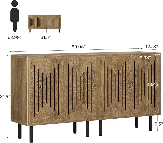 Tribesigns Set of 2 Sideboard Buffet with Storage, 59" Buffet Sideboard Cabinet with Adjustable Shelves, Accent Storage Cabinet for Living Room, Natural