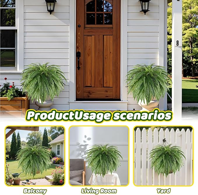 Single Silky 50" Artificial Fern Plant, Large Fake Fern with 116Fronds, Realistic Faux Boston Fern Bush for Outdoors & Indoor, Silk Greenery for Planter, Garden, Office, Home Décor