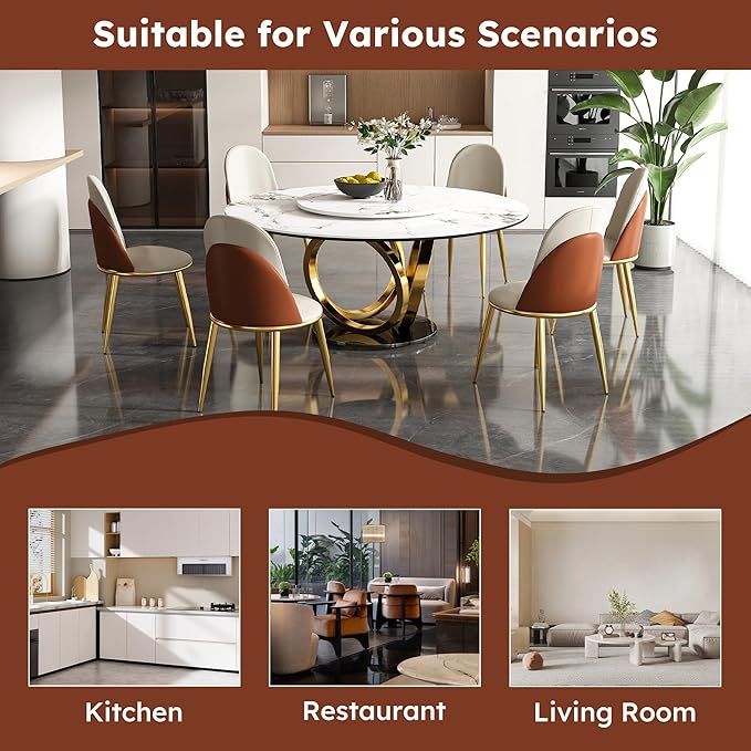 Dining Table Set with 4 Chairs, 59" Round Modern Marble Dining Table with Lazy Susan, Sintered Stone Top for Kitchen, Dining Room, Dinette