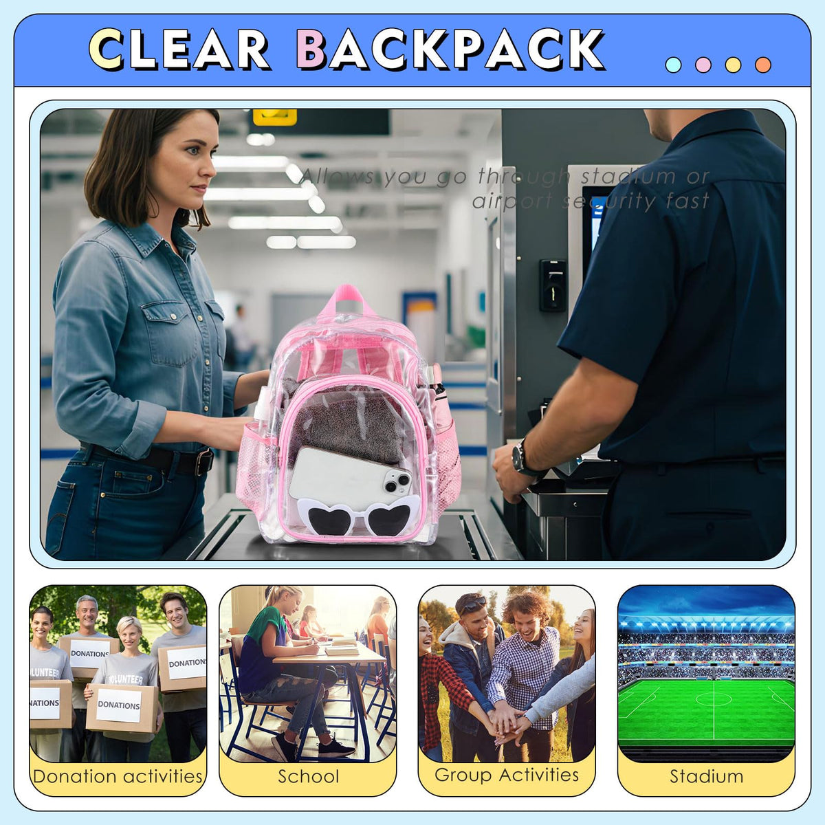 Aliceset 30 Pcs Clear Backpack Bulk Heavy Duty Clear Bookbag Transparent Waterproof Color Back Packs Donation Sports Stadium (12 Inch)