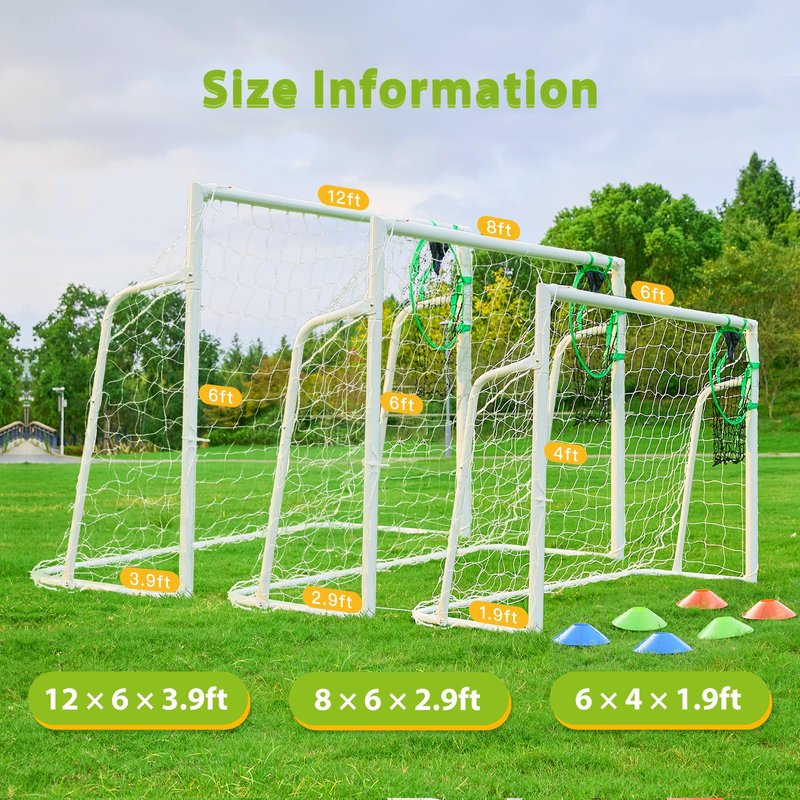 Soccer Goal 12×6, 8×6 and 6×4 FT Soccer Goals for Backyard, 2"Diameter Steel Soccer Goals for Kids and Adults Large soccer goal Powder Coated Galvanized Steel Post With Soccer Target Net for Training