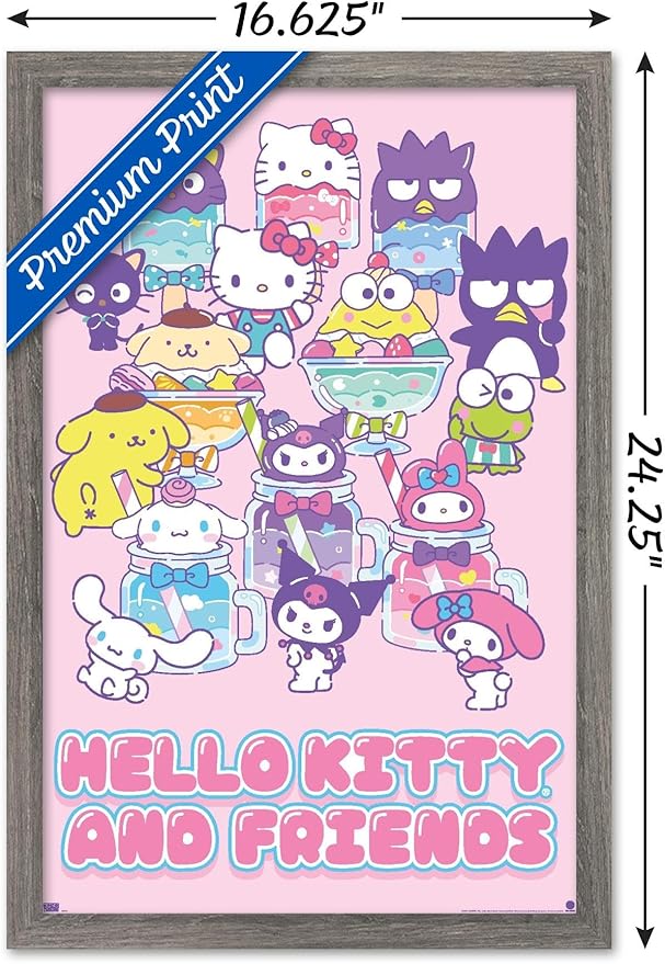 Trends International Hello Kitty and Friends: 24 Summer Fresh - Group Wall Poster, 22.4L x 14.7W, Barnwood Framed Version