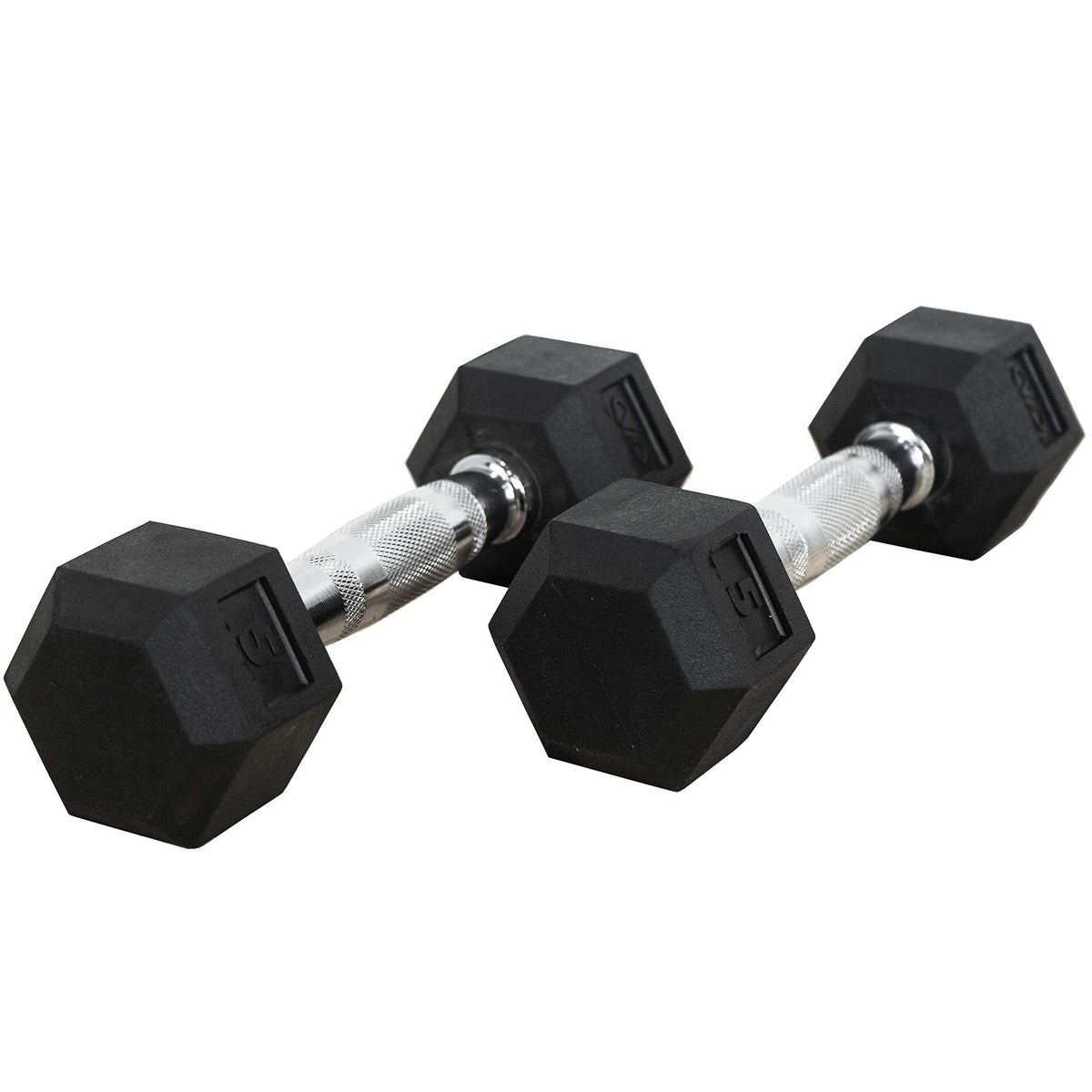 Valor Fitness Rubber Hex Dumbbells, 5 lb Pair, Free Weights for Strength Training, Home Gym Workouts, Muscle Building, Full Body Exercise Equipment