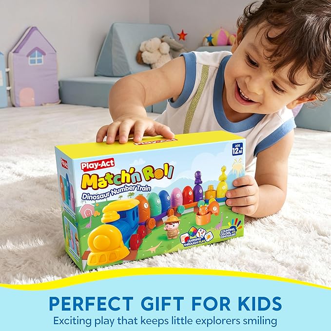 Play-Act Learning Toy for Toddlers 1 2 3 Years Old, Counting, Matching & Sorting Montessori Learning Dinosaur Train Including 9 Dinosaurs, Easter Basket Stuffers Birthday Gift for Baby Boys Girls
