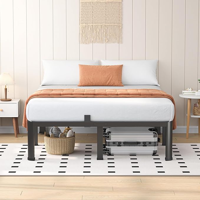 18 Inch King Heavy Duty 3500 lbs Bed Frame with Round-Corner Legs & Anti-Squeak Design – Quick Assembly Metal Platform, No Box Spring Needed