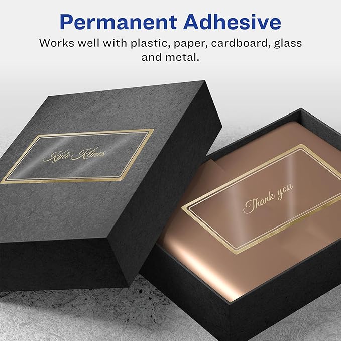 Avery Printable Glossy Clear Labels, 2" x 4" Rectangle Labels, Clear, Metallic Gold Border, Permanent Adhesive, Laser/Inkjet Printable, 60 Total (6552)