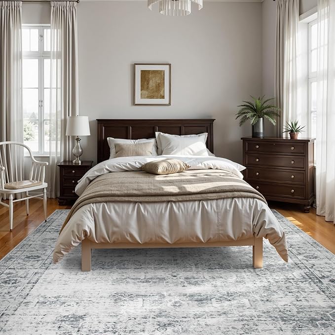 Lahome Vintage 8x10 Washable Grey Rugs for Living Room Bedroom, Boho Dining Room Rugs for Under Table, Soft Non Slip Indoor Throw Carpet for Home Office Playroom (8x10ft,Grey)