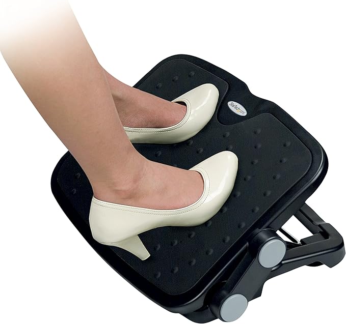 StarTech.com Under Desk Foot Rest - 18in x 14in - Adjustable Height and Angle - Foot Stool - Footrest for Desk - Office Foot Rest , TAA (FTRST1)