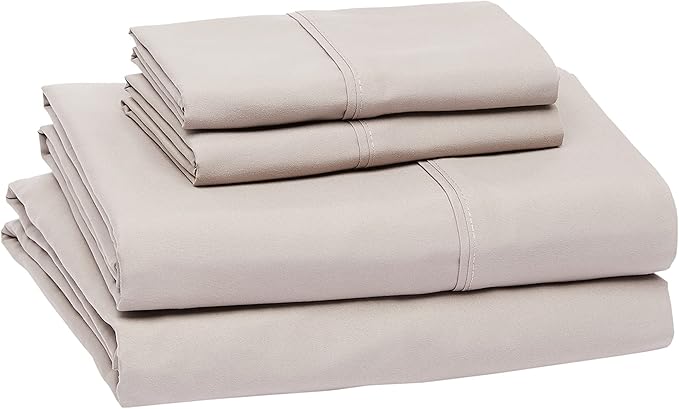 Amazon Basics Lightweight Super Soft Cooling, Easy Care Breathable Wrinkle Free Microfiber Comfortable 4-Piece Bed Sheet Set with 14-Inch Deep Pockets, Queen, Taupe, Solid