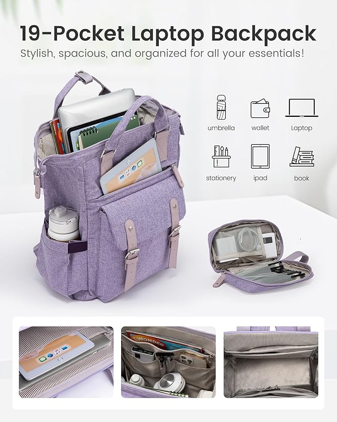 LOVEVOOK Laptop Backpack for Women, 15.6 Inch Teacher Nurse Bag Work Travel Computer Backpacks Purse, College Bookbag for School, Water Resistant Daypack, 15.6 inch