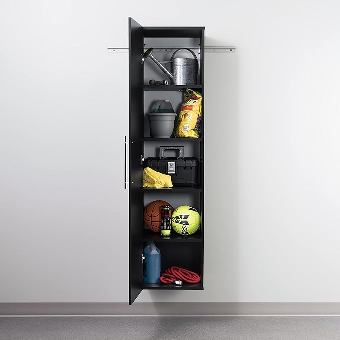 Prepac HangUps Narrow Wall Mounted Garage Storage Cabinet, Tall Storage Organizer Cabinet, 15" W x 72" H x 16" D, Black