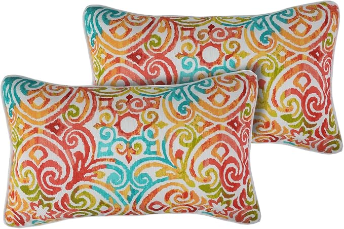 FUNHOME Set of 2 Patio Lumbar Pillows with Insert, 12”x20” Water-Repellent Outdoor Lumbar Pillow, Decorative Garden All Weather Lumbar Cushions for Patio Coach Sofa Use-Corinthian Dapple