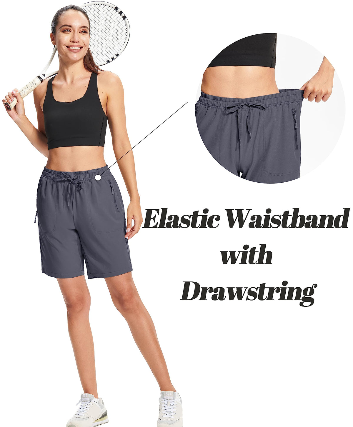 MAGCOMSEN Hiking Shorts Woman Water Resistant with Pockets Quick Dry Lightweight Outdoor Golf Dark Grey M