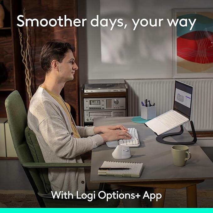 Logitech Wave Keys & Lift Vertical Mouse - Ergonomic Wireless Keyboard and Mouse Combo - with Cushioned Palm Rest, Easy-Switch, Bluetooth, for Multi-OS, Windows/Mac - Off-White