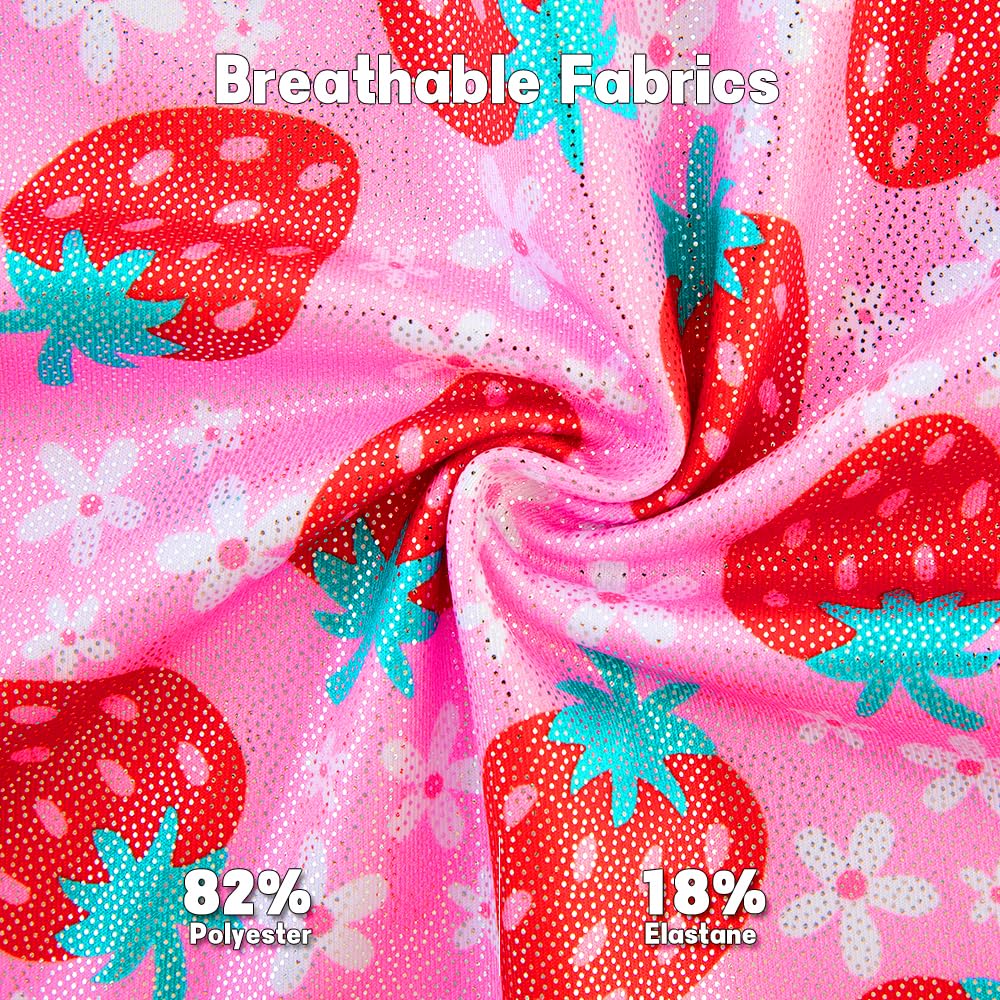 Gymnastics Leotards for Girls Toddler Ballet Dance Tumbling Outfits 9 10 Kids Sleeveless Gymnastic Biketard with Shorts Sparkly Dancwear Unitards Clothes Bodysuit (Pink Strawberry, 9-10 Years)