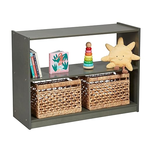 ECR4Kids 2-Shelf Mobile Island Storage Cabinet, Classroom Furniture, Grey Wash