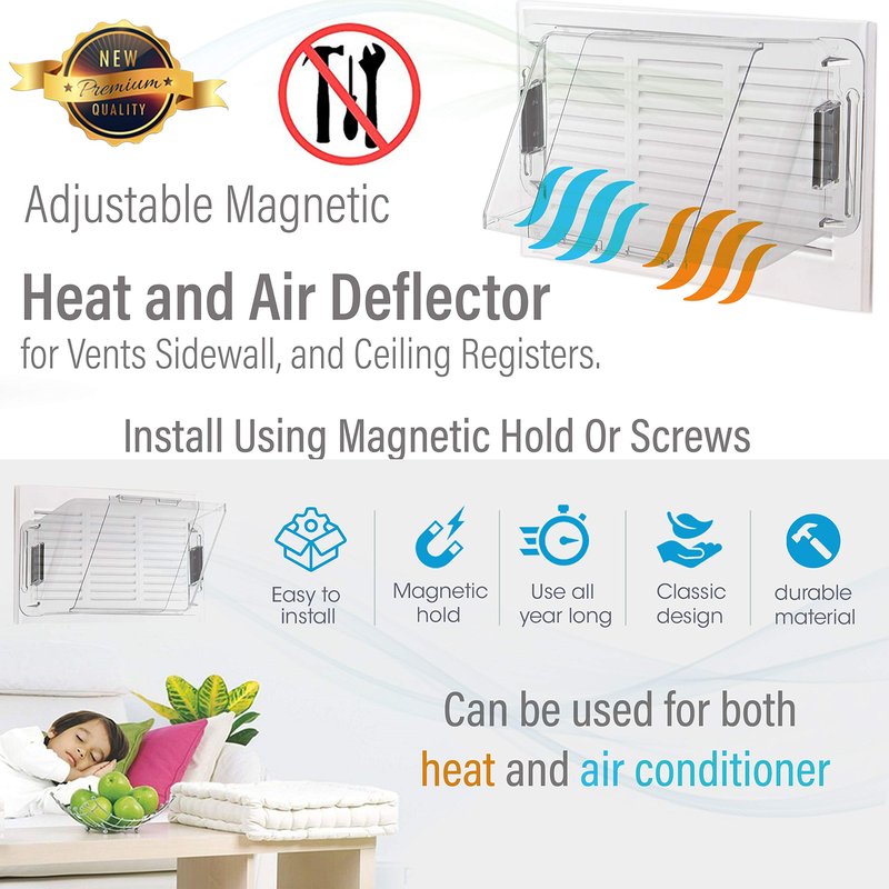 Home Intuition - Adjustable Magnetic Air Vent Deflector for Sidewall, AC, Ceiling and Vent Registers - Non-Melting, 10lb Pull Force - Fits 10-14 Inch (1 Pack)
