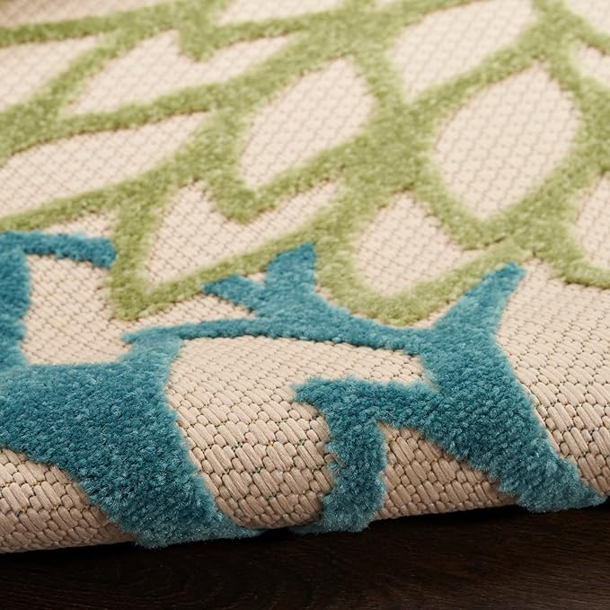 Nourison Home Aloha Tropical Indoor/Outdoor Green Multicolor 3'6" x 5'6" Area Rug, Easy Cleaning, Non Shedding, Bed Room, Living Room, Dining Room, Backyard, Deck, Patio (4x6)