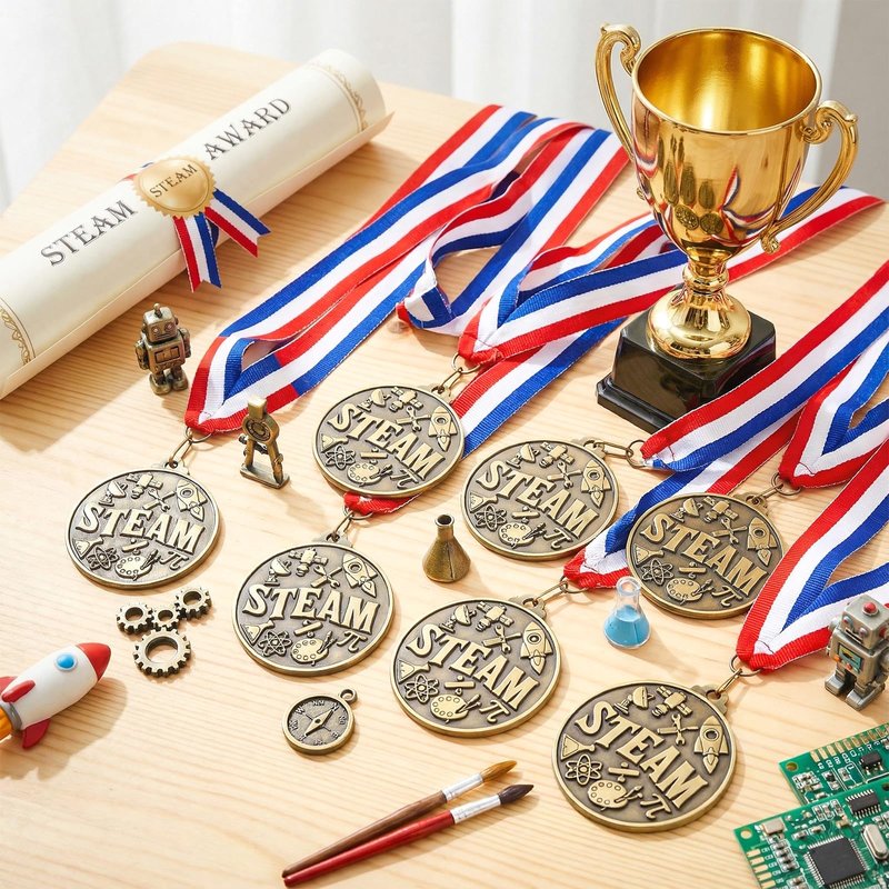 Quelay 30 Pcs 2'' Medals for Awards Winner Bulk with Neck Ribbons Metal Trophy Award Prize Gift for Kids Students Adults School Graduation Participation Competitions(Steam)