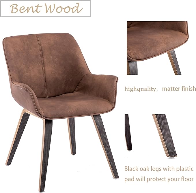 PU Leather Living Room Chairs with Arms Mid Modern Dining Chairs Set of 4 & 2 & 6 Kitchen & Dining Room Chairs Upholstered Accent Chairs Set of 2 (Brown, 2)