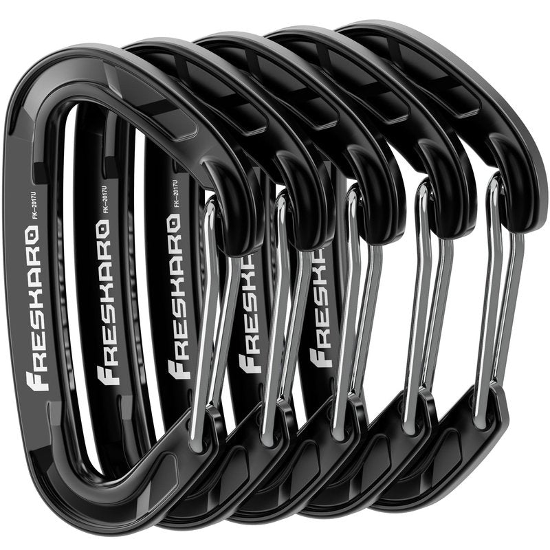 FresKaro 5pcs Nano Carabiner Clips, 8kN 1798lbs, Small Sturdy, Reliable Time-Tested Strong Spring Wiregate, Mini Size 2.37inch, Choice of 5colors