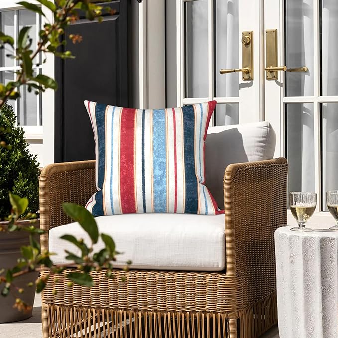 LVTXIII Outdoor Throw Pillows, Decorative Throw Pillows with Inserts, 20"x20" Square Pillows for Bed, Couch, Sofa and Patio Furniture, Set of 2, Stripe Red Blue