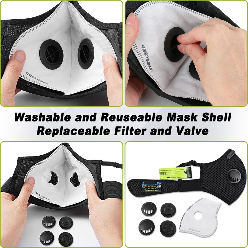 BASE CAMP M Plus Dust Mask, Breathable Reusable Face Mask with 6 Activated Carbon Filters for Woodworking Construction Mowing Grinding (Modern1)