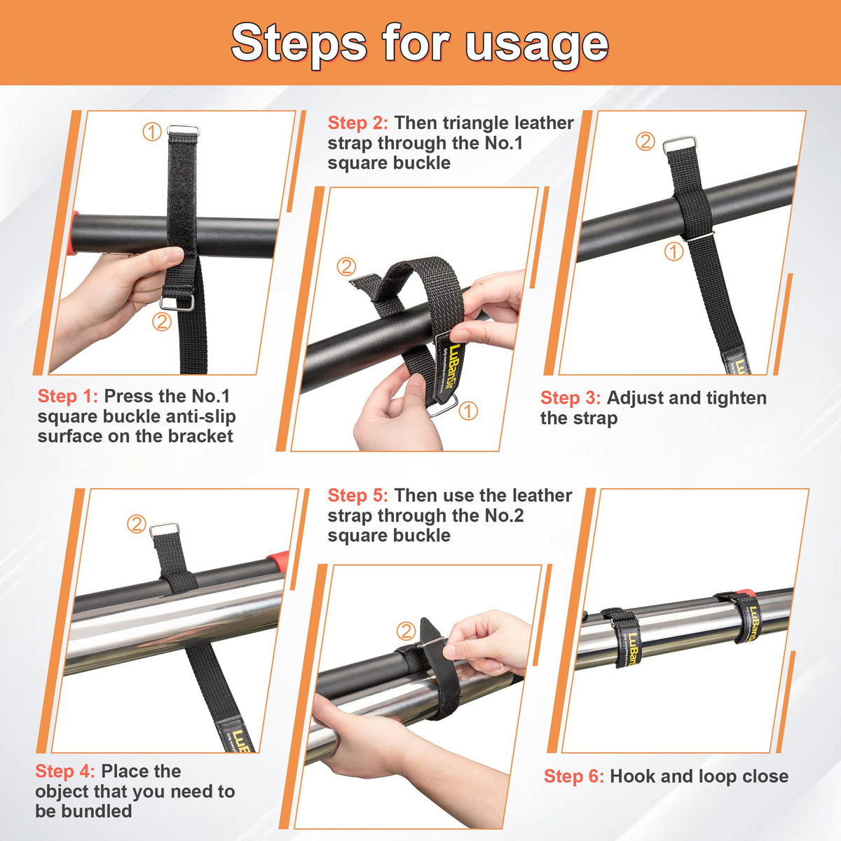LuBanSir 4 Pack Shovel Holder for Roof Rack, 12" Adjustable Hook and Loop Straps for Mounting Tools and Equipment 0.86” to 2” in Diameter