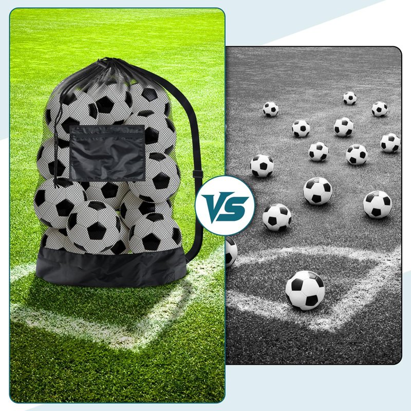 BROTOU Heavy Duty Soccer Ball Net Bag Drawstring Mesh Ball Bag with Zipper Pocket, Sports Equipment Storage Organizer Hold for Gym, Cloth, Beach, Swimming Gears (1pc-Durable Upgrade)