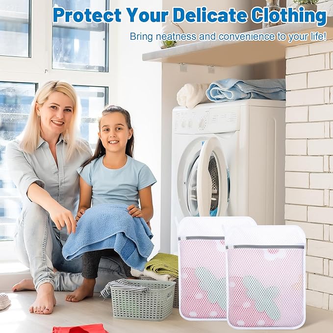 3 PCS Durable Honeycomb Mesh Laundry Bags for Delicates with Zipper, 12 x 16 Inches Reusable Laundry Bag Mesh Wash Bags for Washing Machine for Clothes, Shoes, Socks, Underwear, Bra (M, White)