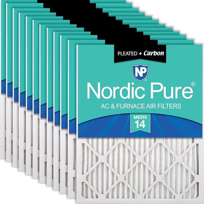 Nordic Pure 16x25x1 Pleated Air Filters MERV 14 Plus Carbon 12 Pack